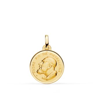 18K MEDALLA ORO AMARILLO PADRE PIO CON BISEL Y MATIZADA. MEDIDA: 16 MM