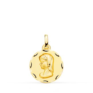 9K MEDALLA ORO AMARILLO VIRGEN NIÑA PERFIL TALLADA. MEDIDA: 16 MM