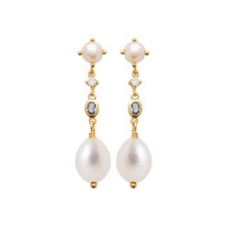 Pendientes Colgantes de Perlas y Piedra Azul | Baño Oro 3 Micras
