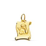 9K MEDALLA ORO AMARILLO COLGANTE PERGAMINO ANGELITO BURLON, 16X12 MM