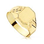 18K SELLO ORO AMARILLO HUECO CADETE TALLADO, ANCHO GRABADO: 9 X 7MM