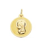 18K MEDALLA ORO AMARILLO VIRGEN NIÑA BRILLO 18 MM