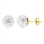 18K PENDIENTES ORO AMARILLO BOLA CIRCONITA 8 MM CIERRE PRESION