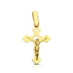 18K CRUZ ORO AMARILLO CON CRISTO CALADA LASER, 22X14 MM