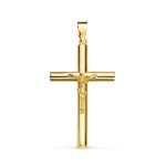 18K CRUZ ORO AMARILLO CON CRISTO TUBO HUECO, 30 X 18 X 3 MM