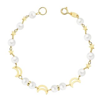 18K PULSERA ORO AMARILLO COMUNION PERLA 5 MM 17CM