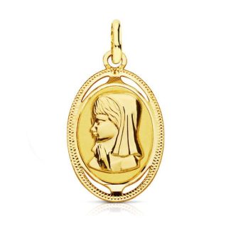 18K MEDALLA ORO AMARILLO VIRGEN NIÑA OVAL, 20X12 MM