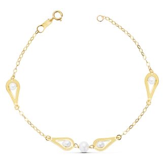 18K PULSERA ORO AMARILLO COMUNION PERLAS Y MOTIVOS, 18CM