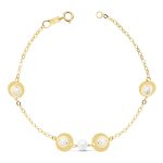 18K PULSERA ORO AMARILLO COMUNION PERLAS Y MOTIVOS, 18CM