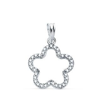 18K COLGANTE ORO BLANCO FLOR CIRCONITA 16 X 16 MM