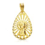 18K MEDALLA ORO AMARILLO VIRGEN NIÑA CERCO CALADO 22X19 MM