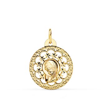 18K MEDALLA ORO AMARILLO VIRGEN NIÑA CALADA 23X20 MM