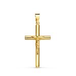 18K CRUZ ORO AMARILLO CON CRISTO TUBO HUECO, 26 X 15 X 2,5 MM