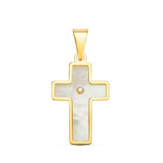 18K CRUZ ORO AMARILLO CON NACAR 18X12 MM