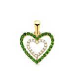18K COLGANTE ORO AMARILLO CORAZONES CON CIRCONITA VERDES Y BLANCAS 15 X 14MM