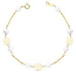 18K PULSERA ORO AMARILLO COMUNION FLORES CALADAS 17CM