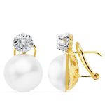 18K PENDIENTES BICOLOR PERLA JAPONESAS 13 MM CIERRE OMEGA