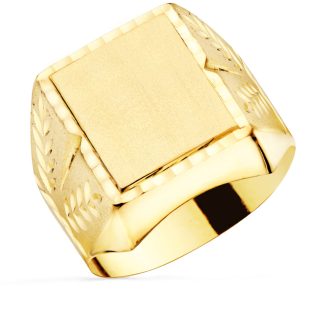 18K SELLO ORO AMARILLO CABALLERO TALLADO HUECO, ZONA GRABADO: 18X16 MM