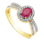 18K SORTIJA ORO BICOLOR CON CIRCONITA Y RUBI OVAL 6X4 MM