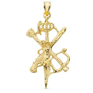 18K COLGANTE CRUZ CRISTO LEGION GRANDE CON CORONA ORO AMARILLO 45X30 MM