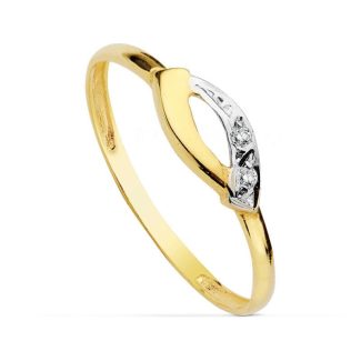 18K SORTIJA ORO BICOLOR CON MOTIVO Y CIRCONITAS, ANCHO: 4,5 MM