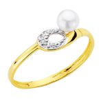 18K SORTIJA ORO BICOLOR MOTIVO CALADO CON PERLA DE 4 MM Y CIRCONITAS, ANCHO: 6,5 MM
