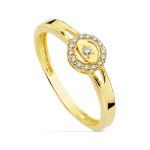 18K SORTIJA ORO AMARILLO CALADA MOTIVO REDONDO CON CIRCONITAS, ANCHO: 6 MM
