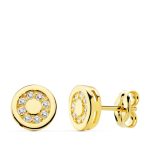 18K PENDIENTES ORO AMARILLO REDONDOS CIRCONITA 7 MM CIERRE PRESION