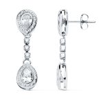 18K PENDIENTES ORO BLANCO Y CIRCONITA 30X8 MM CIERRE PRESION