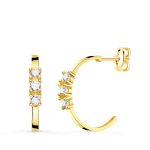 18K PENDIENTES AROS ABIERTOS ORO AMARILLO CON CIRCONITA 15 MM CIERRE PRESION
