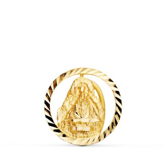 18K MEDALLA ORO AMARILLO VIRGEN DE LA CABEZA SOLAPA BORDE TALLADO 20 MM