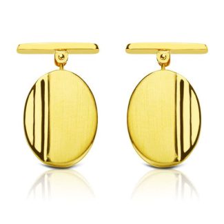 18K GEMELOS ORO AMARILLO OVAL MATE y BRILLO 18X13 MM CIERRE RIGIDO OSCILANTE