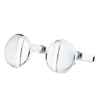 18K GEMELOS ORO BLANCO REDONDOS MATE Y BRILLO 15 MM CIERRE RIGIDO OSCILANTE