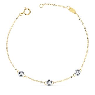 18K PULSERA BICOLOR CADENA FORZADA 3 DIAMANTES LABORATORIO 0,045 QTS, G-VS2, LARGO: 19 CM