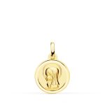 18K MEDALLA ORO AMARILLO VIRGEN NIÑA MATIZADA CON BISEL 14 MM