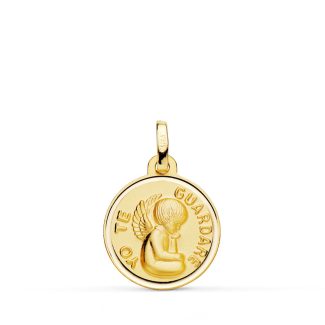 18K MEDALLA ORO AMARILLO ANGEL " YO TE GUARDARE " BISEL 16 MM