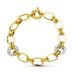 18K PULSERA ORO BICOLOR ESLABONES HUECA 19CM