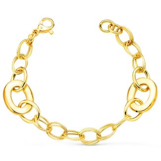 18K PULSERA ORO AMARILLO ESLABONES HUECOS ANCHO 16 MM LARGO 20CM PESO 8,90 GR