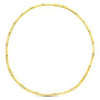 18K GARGANTILLA ORO AMARILLO MATE Y BRILLO CON CIRCONITA Y TRAMOS TALLADOS 45CM