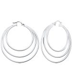 18K PENDIENTES AROS TRIPLES ORO BLANCO HUECOS REDONDOS 43 MM