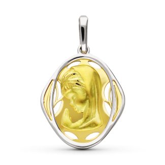 18K MEDALLA ORO AMARILLO ORO BICOLOR VIRGEN NIÑA 21X17 MM