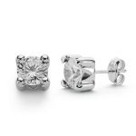 9K PENDIENTES ORO BLANCO CIRCONITA 6,5 MM 4 GARRAS CIERRE PRESION