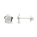 9K PENDIENTES ORO BLANCO FLOR 7 MM CIRCONITA TUERCA CIERRE TUERCA
