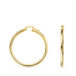 18K PENDIENTES AROS ORO AMARILLO HUECOS REDONDOS TUBO REDONDO 29 MM, GROSOR 2 MM