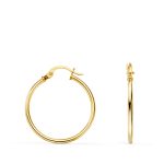 18K PENDIENTES AROS CRIOLLAS ORO AMARILLO HUECOS REDONDOS TUBO REDONDO 21 MM, GROSOR 1,5 MM