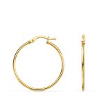 18K PENDIENTES AROS CRIOLLAS ORO AMARILLO HUECOS REDONDOS TUBO REDONDO 28 MM, GROSOR 1,5 MM