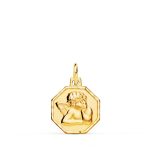 9K MEDALLA ORO AMARILLO OCTOGONAL ANGELITO BURLON TALLADA 13X13 MM