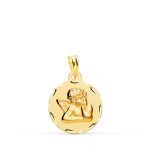 18K MEDALLA ORO AMARILLO REDONDA ANGELITO BURLON TALLADA 16 MM
