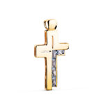 18K CRUZ ORO AMARILLO PIEDRAS BAGUETTE CIRCONITAS COLOR AGUAMARINA, 31 X 15 MM