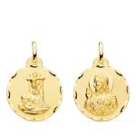 18K MEDALLA ORO AMARILLO ESCAPULARIO ORO AMARILLO VIRGEN DE LAS ANGUSTIAS Y CORAZON DE JESUS TALLADA 20 MM